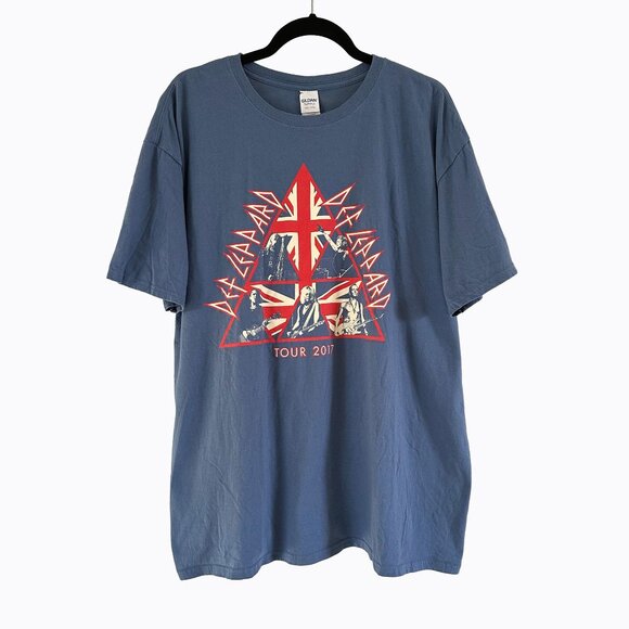 Def Leppard 2017 Concert Band Tour T-Shirt Sz XL Blue Cotton UK Graphic 80s 90s - Picture 1 of 8